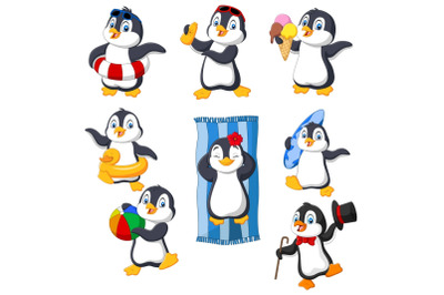 Cartoon Penguins Vector Set