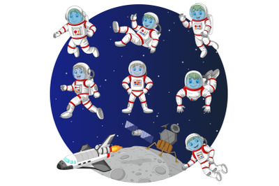 Cartoon Astronauts Children Vector Set
