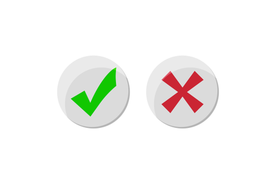 Tick and cross icon, yes and no badge