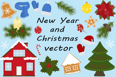 Set New Year and Christmas vector illustration