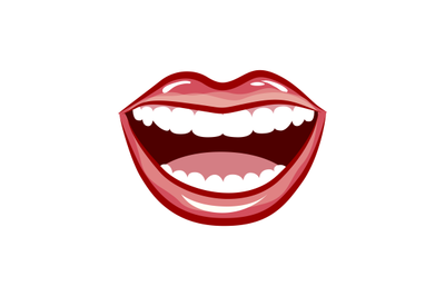 Woman sexy laugh isolated, red lips and white teeth