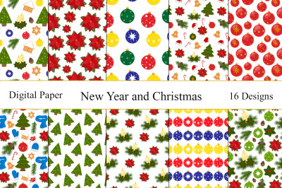 Set patterns New Year and Christmas vector illustration