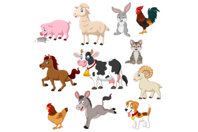 Cartoon Farm Animals Vector Set