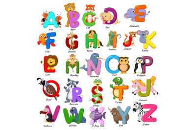 Cartoon Animals Alphabet Vector Set