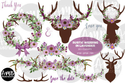 Antler Rustic Wedding in Lavender Clipart AMB-2760