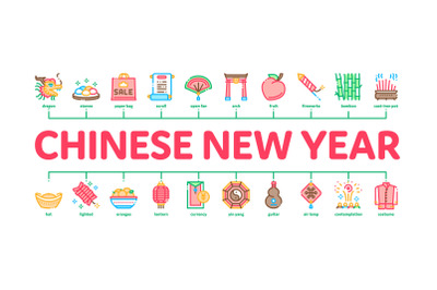 Chinese New Year Feast Minimal Infographic Banner Vector