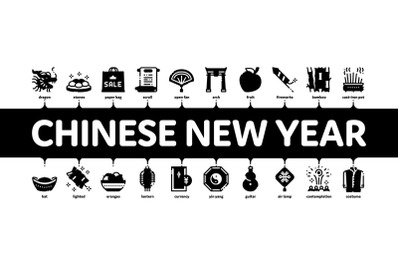 Chinese New Year Feast Minimal Infographic Banner Vector