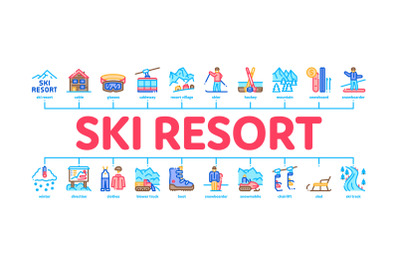 Ski Resort Vacation Minimal Infographic Banner Vector