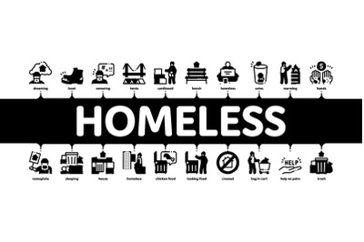 Homeless Beggar People Minimal Infographic Banner Vector