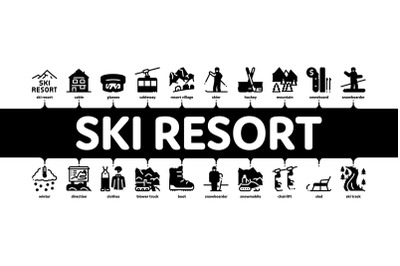 Ski Resort Vacation Minimal Infographic Banner Vector