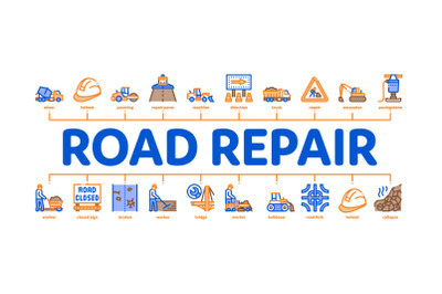 Road Repair And Construction Minimal Infographic Banner Vector