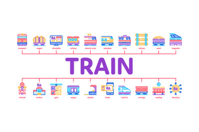 Train Rail Transport Minimal Infographic Banner Vector