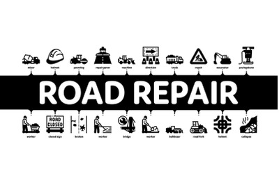 Road Repair And Construction Minimal Infographic Banner Vector