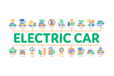 Electric Car Transport Minimal Infographic Banner Vector