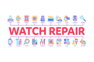 Watch Repair Service Minimal Infographic Banner Vector