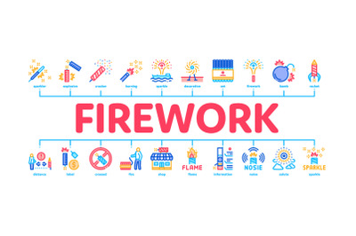 Firework Pyrotechnic Minimal Infographic Banner Vector