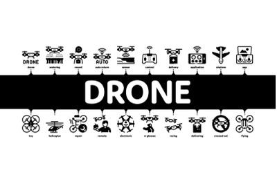 Drone Fly Quadrocopter Minimal Infographic Banner Vector