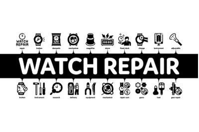 Watch Repair Service Minimal Infographic Banner Vector