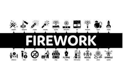 Firework Pyrotechnic Minimal Infographic Banner Vector