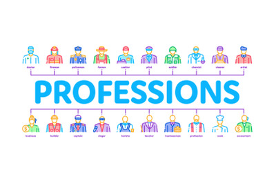 Professions People Minimal Infographic Banner Vector