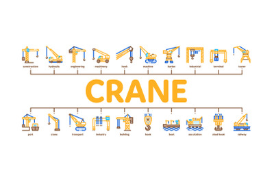 Crane Building Machine Minimal Infographic Banner Vector