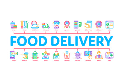 Food Delivery Service Minimal Infographic Banner Vector