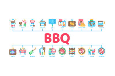 Bbq Barbecue Cooking Minimal Infographic Banner Vector