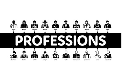 Professions People Minimal Infographic Banner Vector