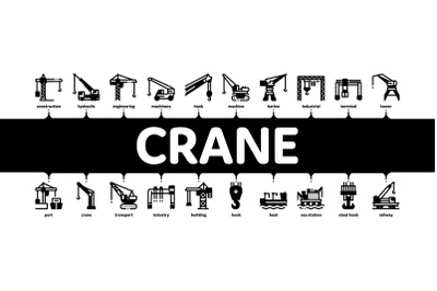 Crane Building Machine Minimal Infographic Banner Vector