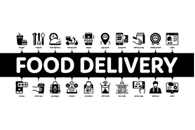 Food Delivery Service Minimal Infographic Banner Vector