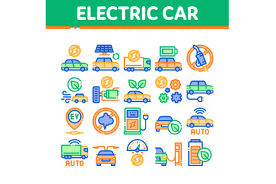 Electric Car Transport Collection Icons Set Vector