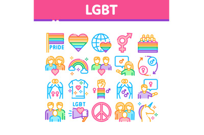 Lgbt Homosexual Gay Collection Icons Set Vector