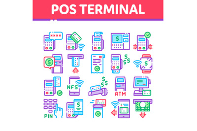 Pos Terminal Device Collection Icons Set Vector