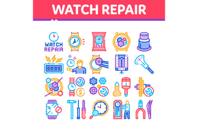 Watch Repair Service Collection Icons Set Vector