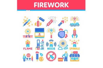 Firework Pyrotechnic Collection Icons Set Vector