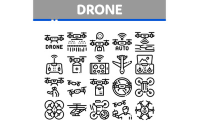 Drone Fly Quadrocopter Collection Icons Set Vector