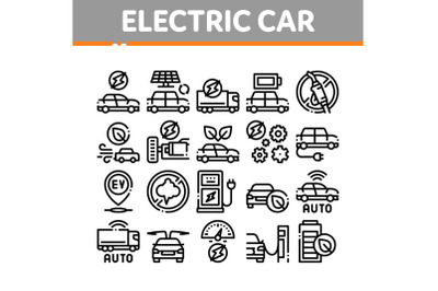 Electric Car Transport Collection Icons Set Vector