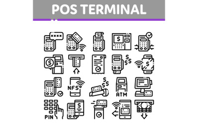 Pos Terminal Device Collection Icons Set Vector