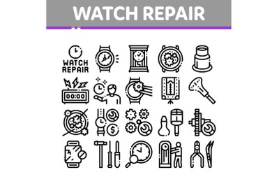 Watch Repair Service Collection Icons Set Vector