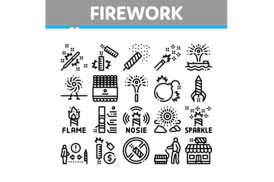 Firework Pyrotechnic Collection Icons Set Vector