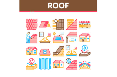 Roof Housetop Material Collection Icons Set Vector