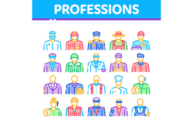 Professions People Collection Icons Set Vector