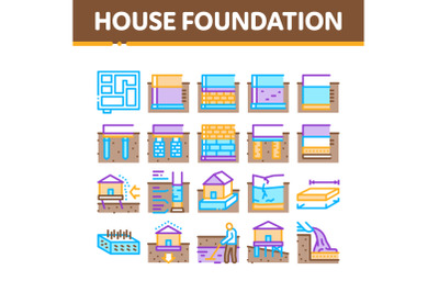 House Foundation Base Collection Icons Set Vector