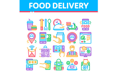 Food Delivery Service Collection Icons Set Vector