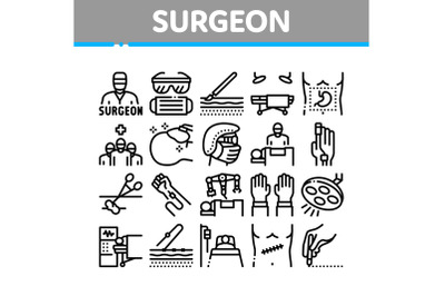 Surgeon Medical Doctor Collection Icons Set Vector