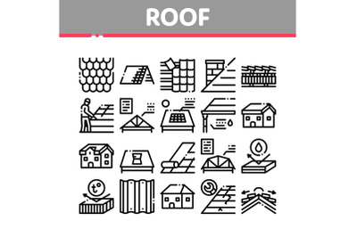 Roof Housetop Material Collection Icons Set Vector