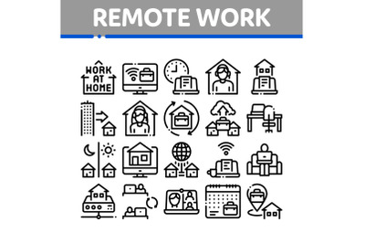 Remote Work Freelance Collection Icons Set Vector