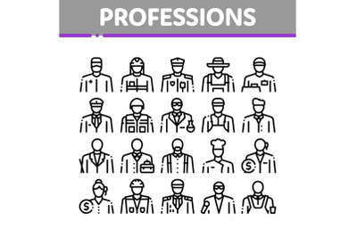 Professions People Collection Icons Set Vector