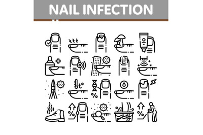 Nail Infection Disease Collection Icons Set Vector