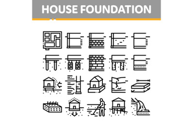 House Foundation Base Collection Icons Set Vector